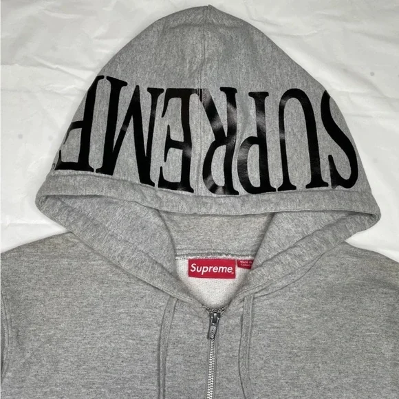 Supreme Spellout Hood Gray Zip-Up Sweater for Men - Picture 3 of 7